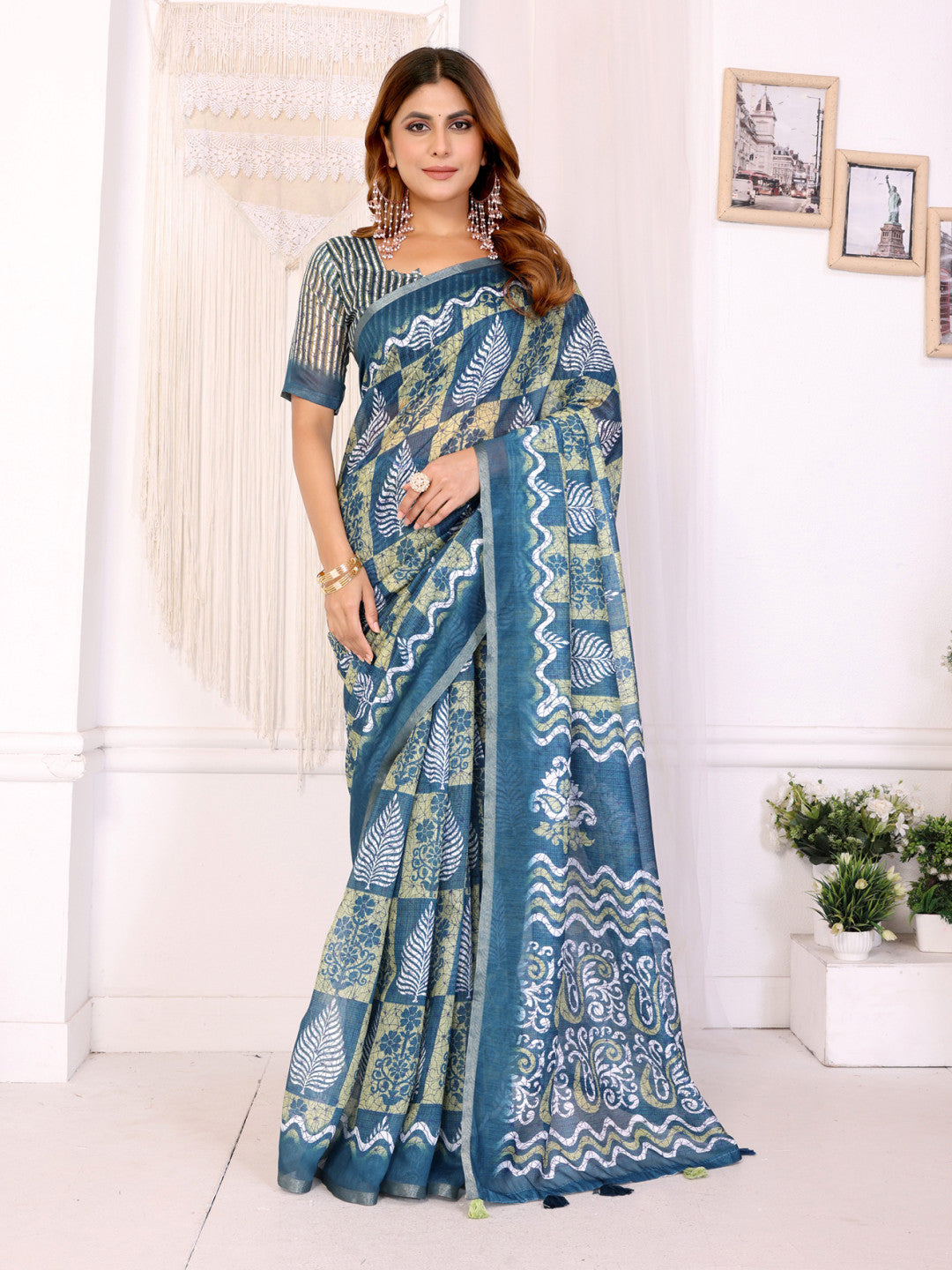 Multi Colour Chanderi Cotton Saree With Digital Printed Work