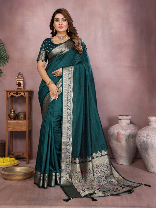 Rama Green Premium Dola Silk Saree With Meenakari Weaving Work