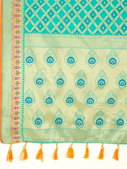 Rama Green Color Patola Silk Saree With Zari Weaving Work