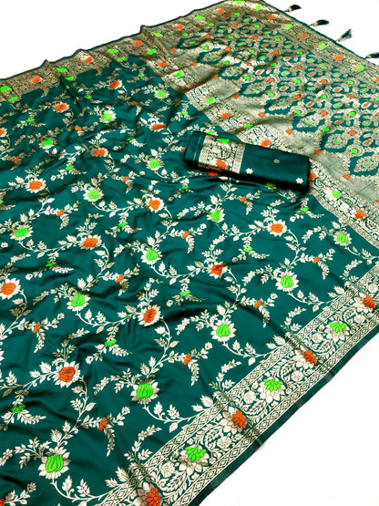 Green Banarasi Silk Saree With Meenakari Zari Weaving Work