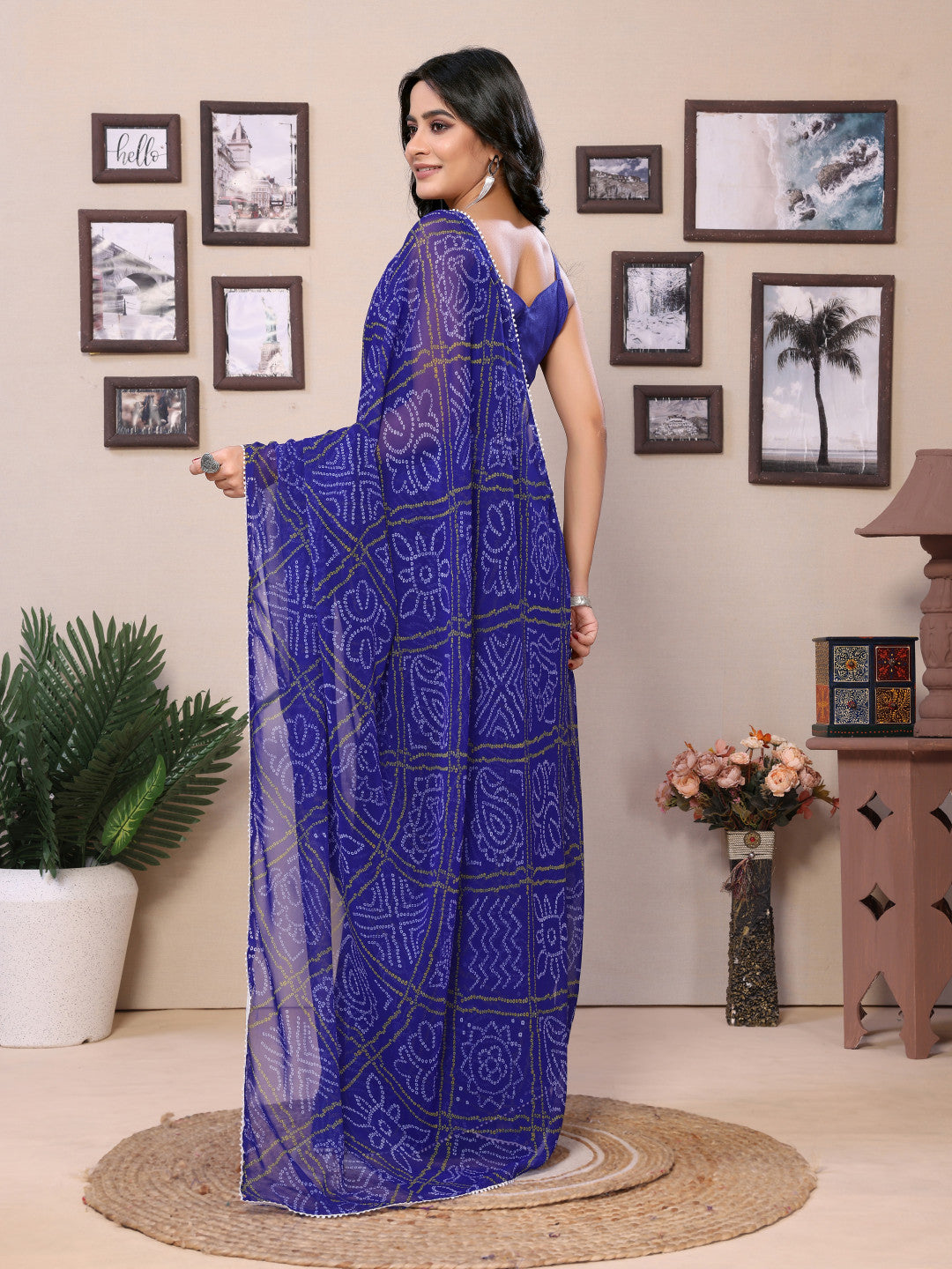 Ready to Wear Printed Georgette Saree With Lace Border