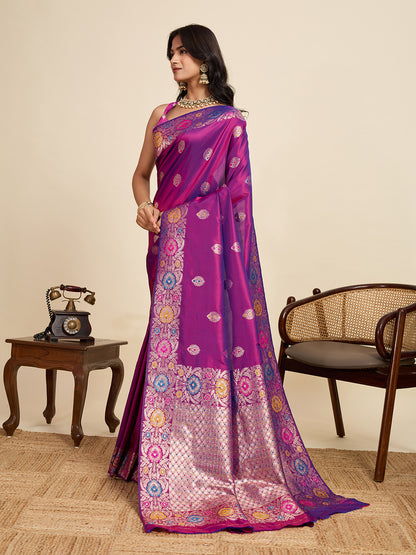 Traditional Magenta Color Jacquard Silk Saree With Zari Work