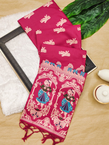 Pink Traditional Handloom Raw Silk Saree With Woven Design
