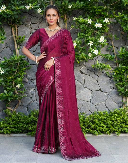 Fancy Magenta Rangoli Silk Saree With Diamond Work