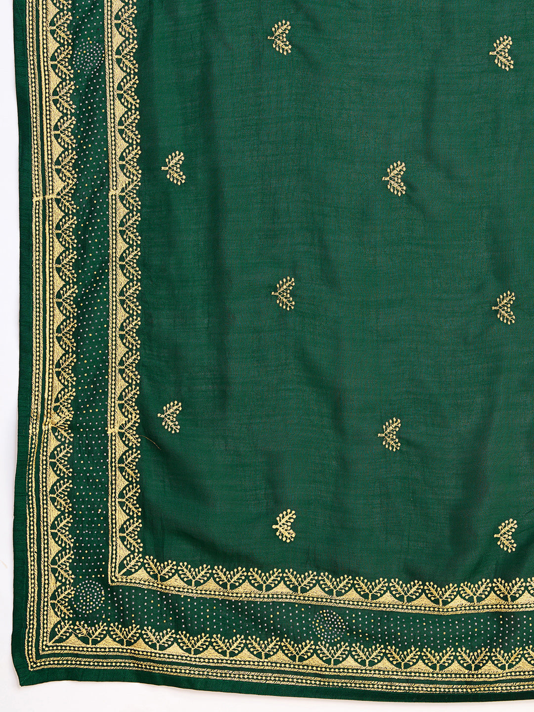 Fancy Green Soft Vichitra Silk Saree With Embroidery Work