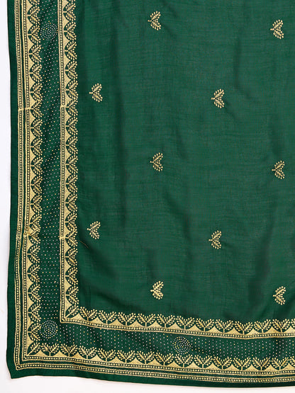 Fancy Green Soft Vichitra Silk Saree With Embroidery Work