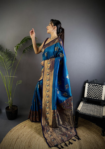 Firoji Traditional Banarasi Silk Saree With Zari Weaving Work