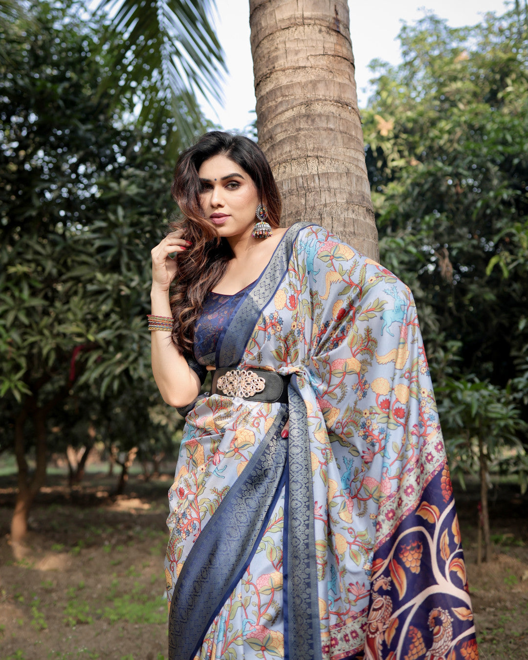 Multi Fancy Kalamkari Digital Printed Tussar Silk Saree