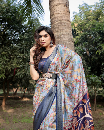 Multi Fancy Kalamkari Digital Printed Tussar Silk Saree