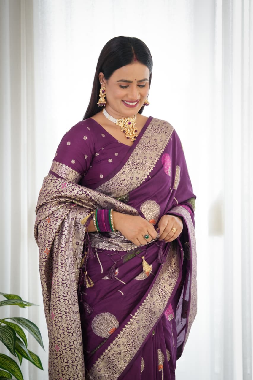Magenta Khaddi Georgette Banarasi Saree With Meenakari Weaving Work