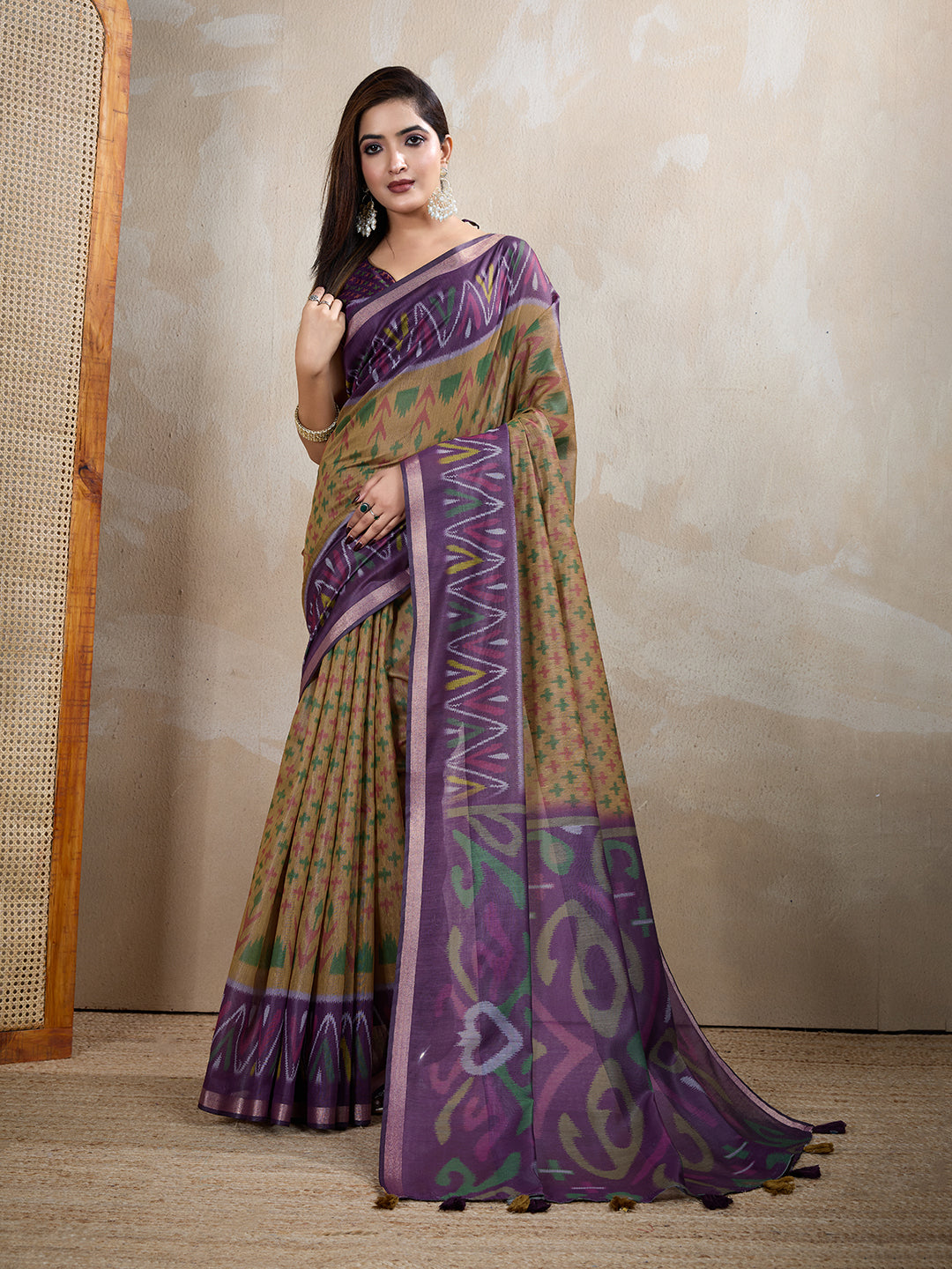 Multi Colour Chanderi Cotton Saree With Digital Printed Work