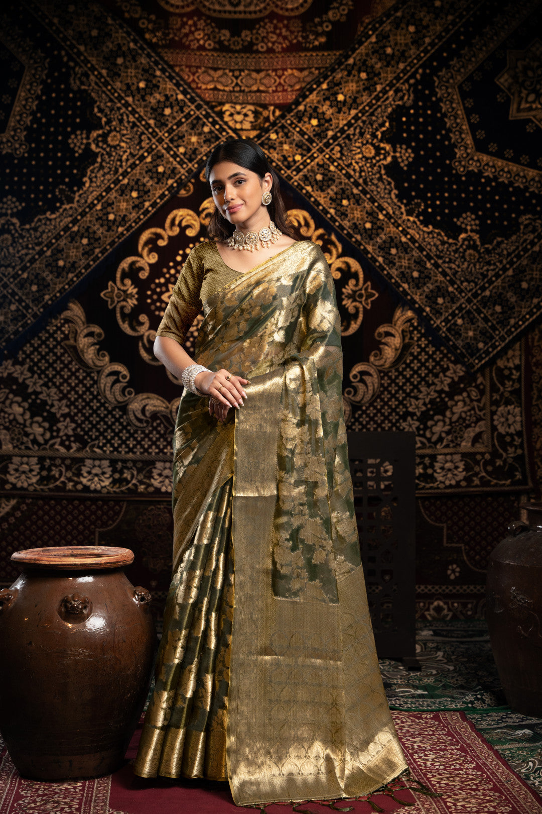 Gray Jimmy Choo Saree With Weaving Work