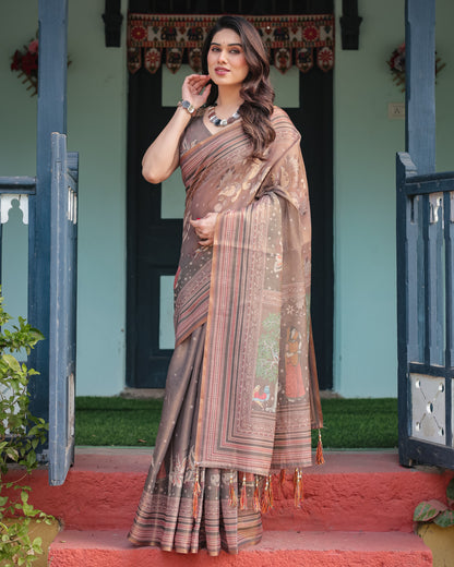 Kalamkari Digital Printed Linen Cotton Saree