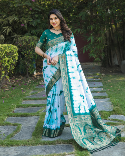 Green Color Dola Silk Saree With Shibori Printed Work