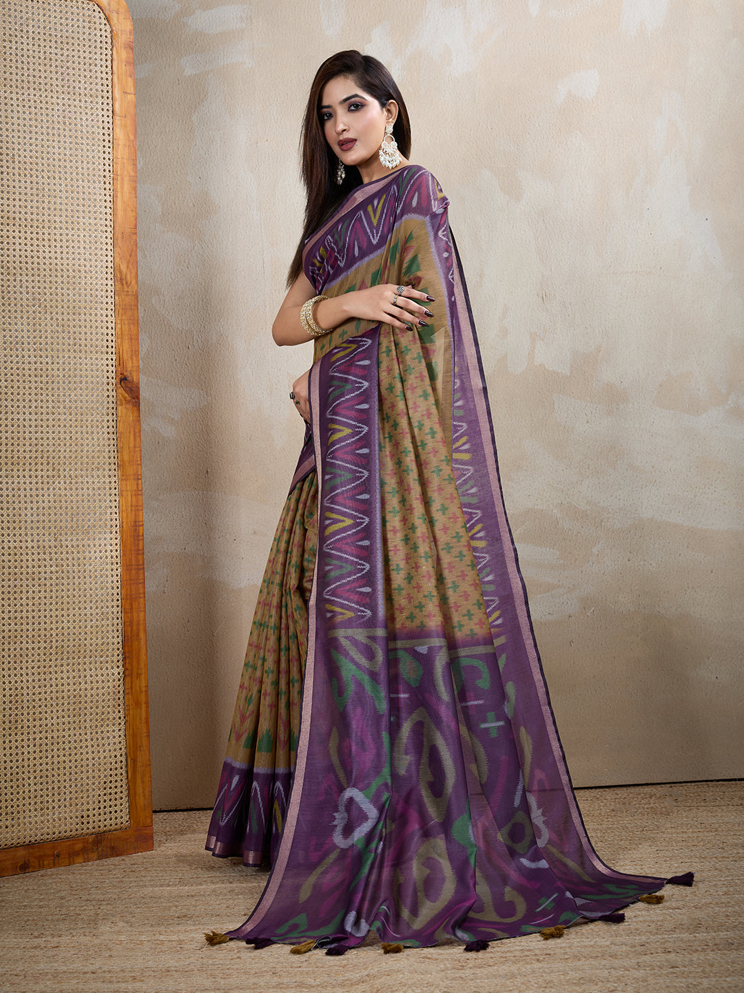 Multi Colour Chanderi Cotton Saree With Digital Printed Work