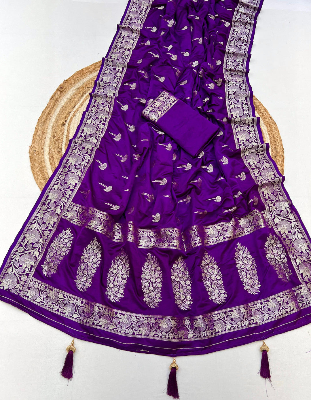 Purple Color Soft Viscose Satin Silk Saree With Zari Weaving Work