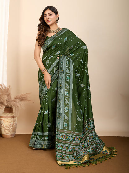 Traditional Muslin Dola Silk Saree With Meenakari Zari Weaving Work