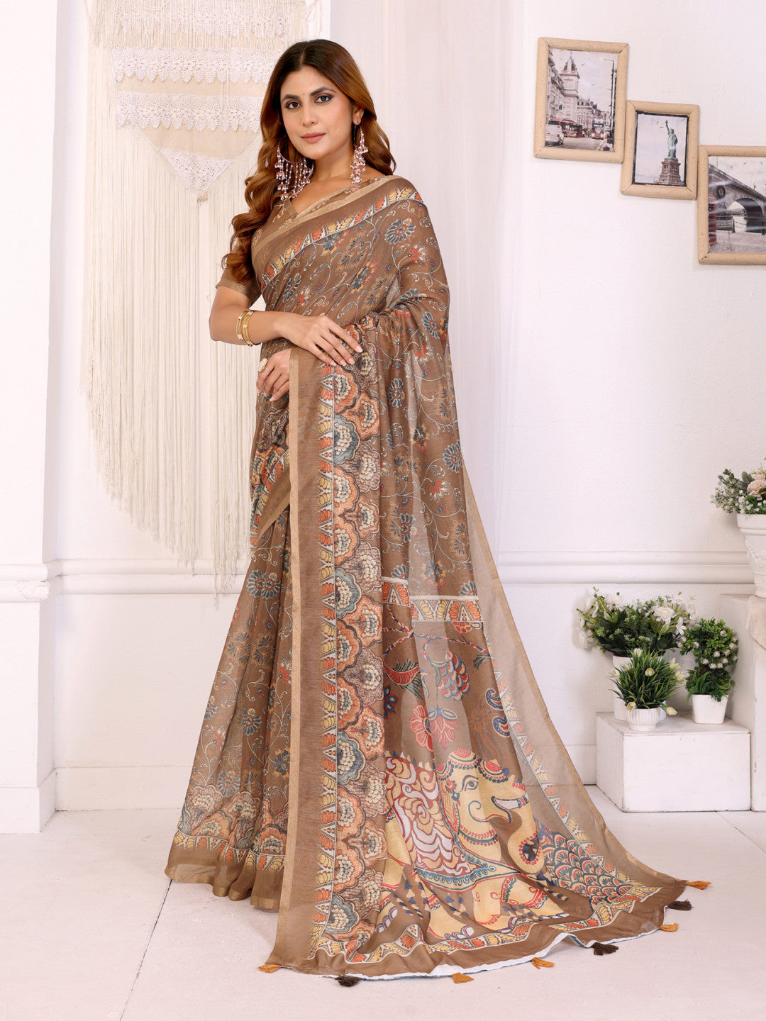Multi Colour Chanderi Cotton Saree With Digital Printed Work