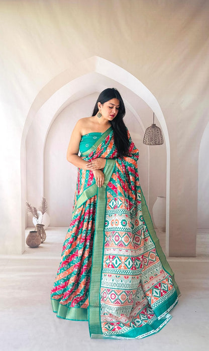 Flowy Dola Silk Saree With Digital Printed Work