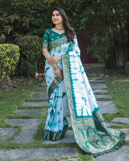 Green Color Dola Silk Saree With Shibori Printed Work