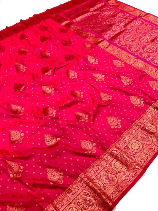 Pink Elegant Banarasi Silk Saree With Copper Zari Woven Work