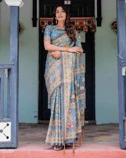Kalamkari Digital Printed Linen Cotton Saree