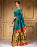 Traditional Firoji Chand Design Paithani Silk Saree With Zari Weaving Work