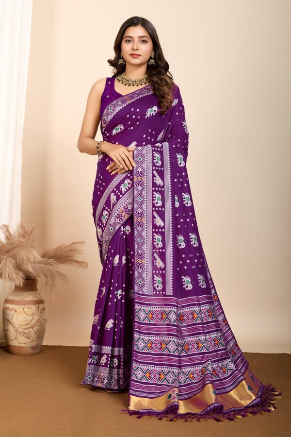 Magenta Traditional Muslin Dola Silk Saree With Meenakari Zari Weaving Work