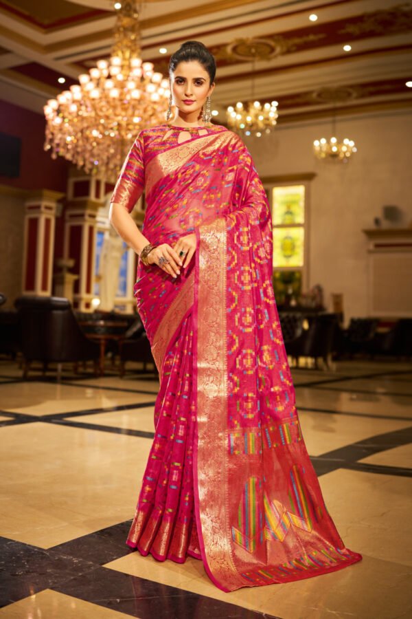 Pink Soft Organza Silk Saree With Zari Weaving Work