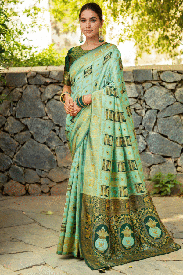 Sea Green Paithani Silk Saree With Zari Weaving Work