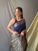 Navy Blue Color Banarasi Silk Saree With Zari Weaving Work