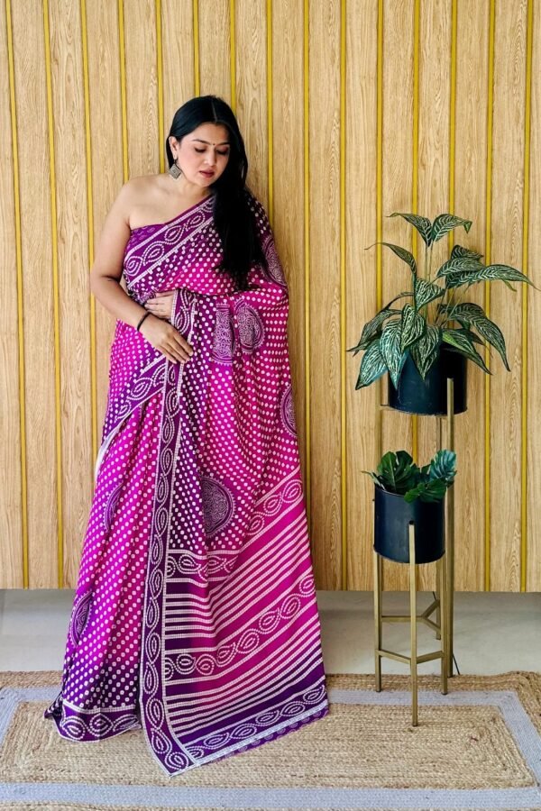 Pink Crepe Silk Saree with Digital Bandhej Printed Work