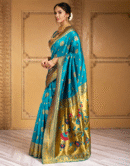 Firoji Paithani Silk Saree With Zari Weaving Work