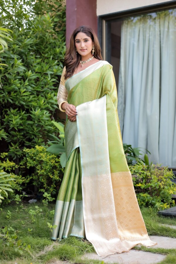 Green Banarasi Handloom Silk Saree With Zari Weaving Work