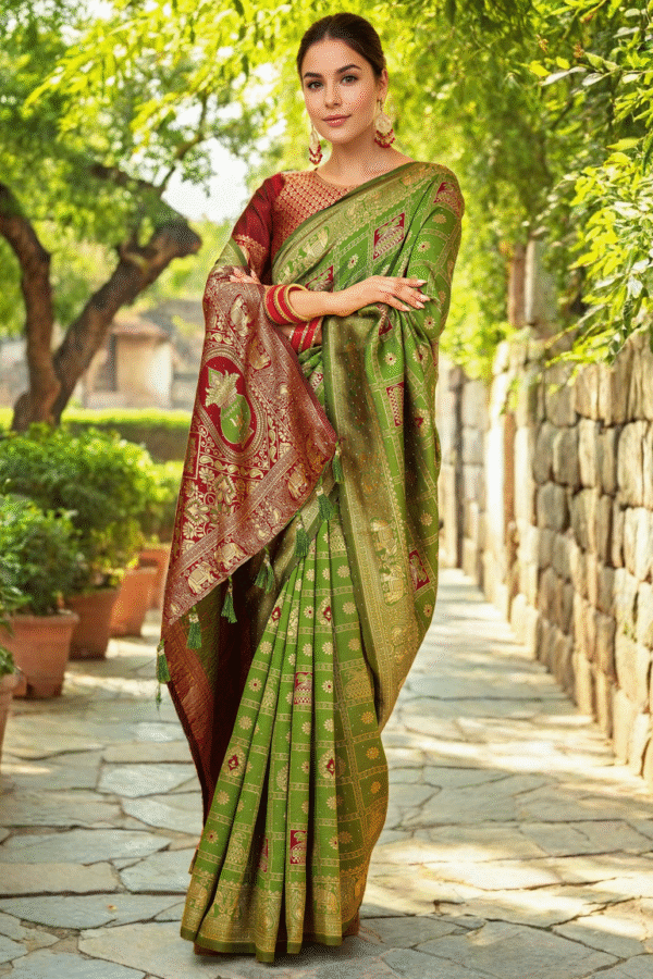Green Paithani Silk Saree With Zari Weaving Work