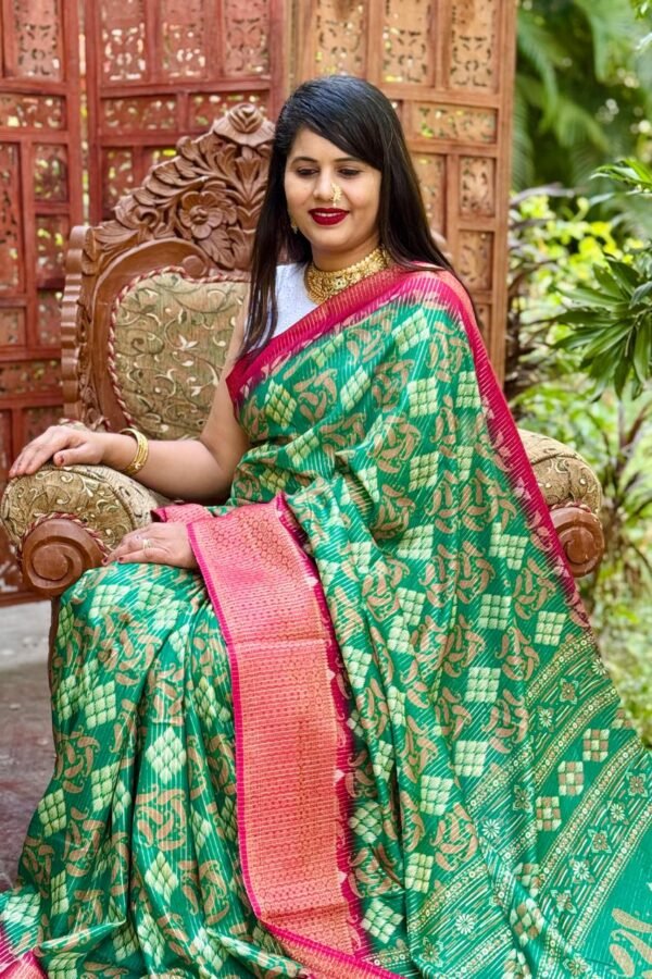 Green New Design Digital Printed Soft Cotton Saree