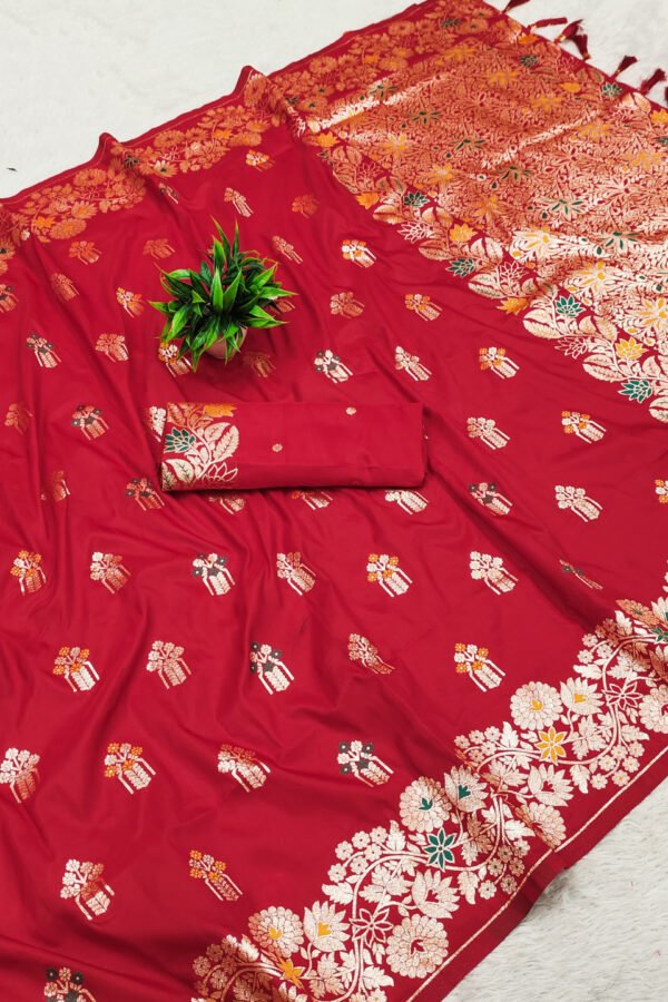 Red Premium Banarasi Silk Saree With Meenakari Zari Weaving Work