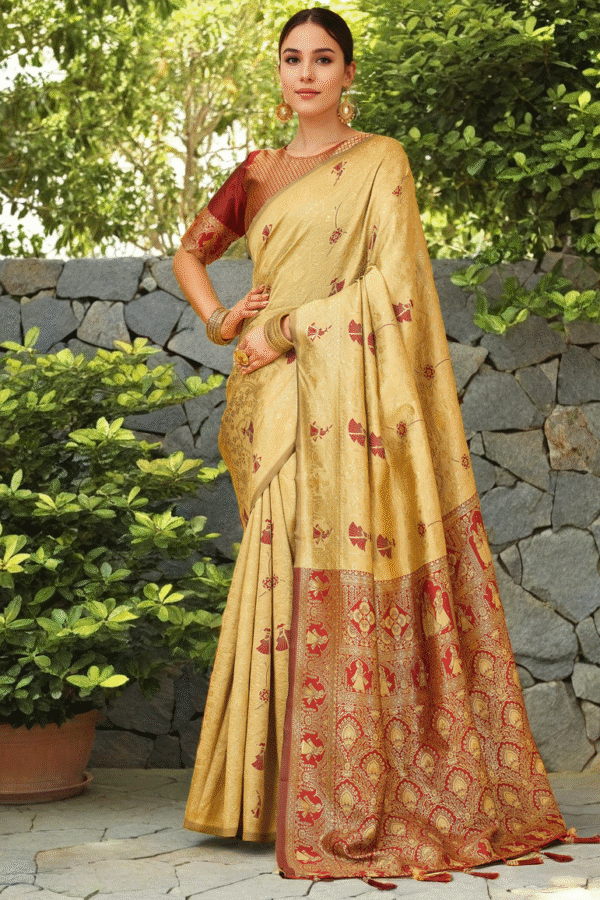 Beige Paithani Silk Saree With Zari Weaving Work