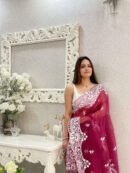 Maroon Color Organza Silk Saree With Embroidery Work