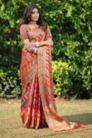 Orange Color Organza Silk Saree With Zari Weaving Work