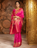 Rani pink Paithani Silk Saree With Zari Weaving Work