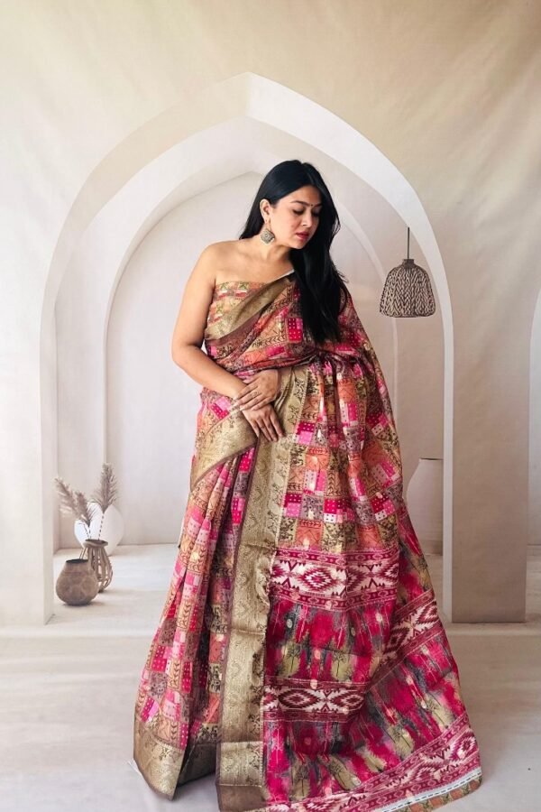 Multi Soft Dola Silk Saree With Digital Printed Work