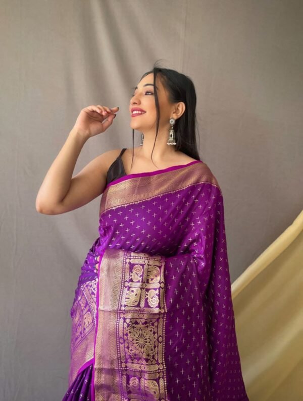Purple Color Banarasi Silk Saree With Zari Weaving Work - Image 2