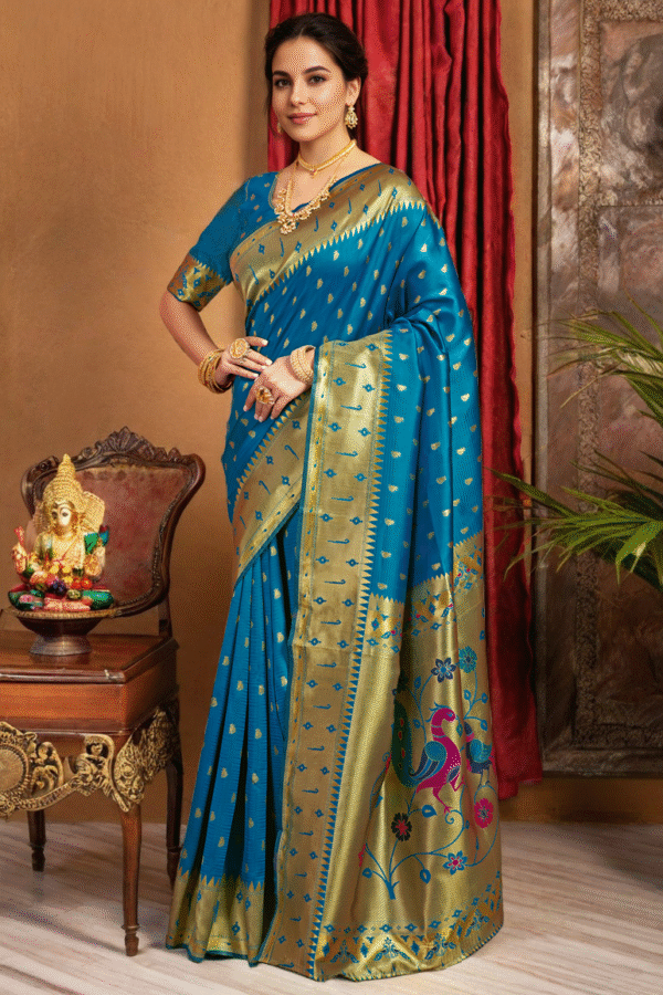 Traditional Firoji Paithani Silk Saree With Zari Weaving Work