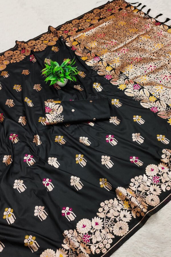 Black Premium Banarasi Silk Saree With Meenakari Zari Weaving Work
