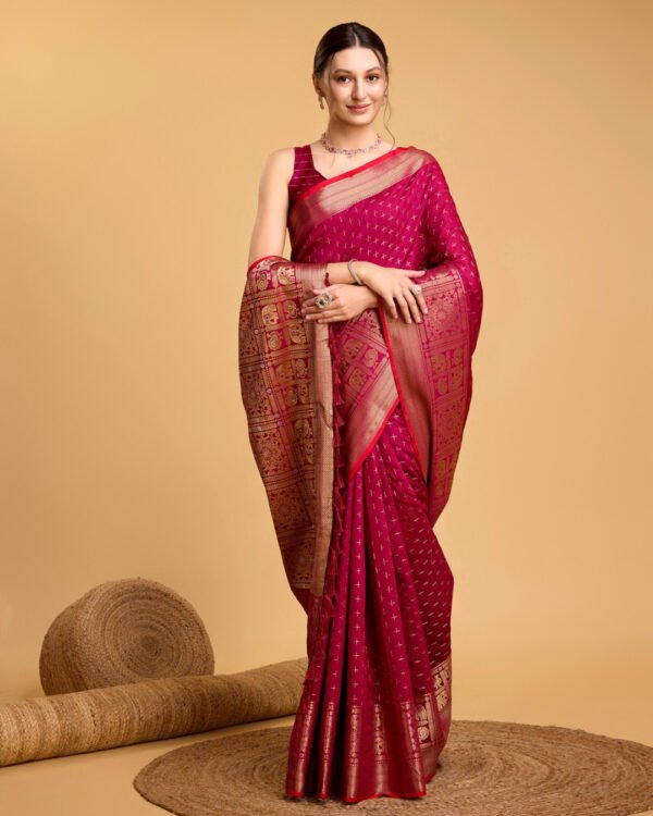 Magenta Color Banarasi Silk Saree With Zari Weaving Work - Image 3