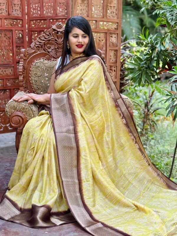 Yellow New Design Digital Printed Soft Dola Silk Saree - Image 2