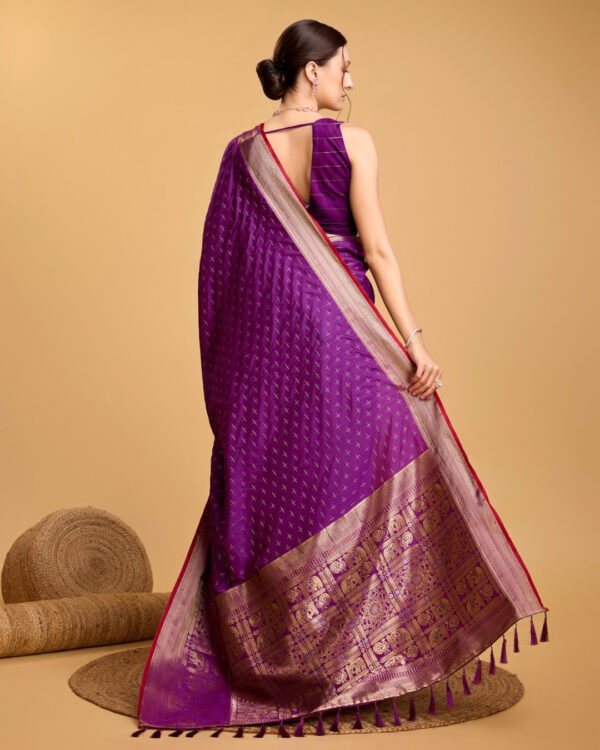 Purple Color Banarasi Silk Saree With Zari Weaving Work - Image 4