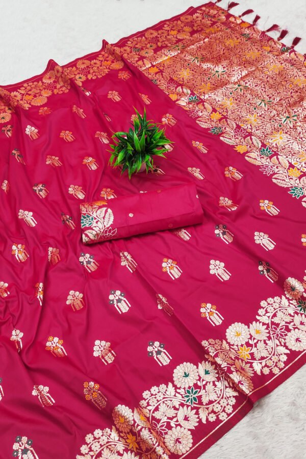 Rani Pink Premium Banarasi Silk Saree With Meenakari Zari Weaving Work