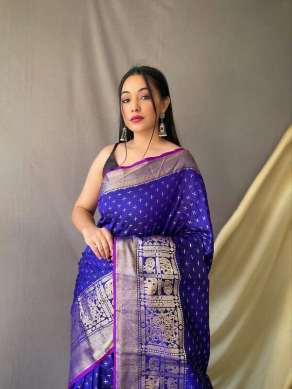 Violet Color Banarasi Silk Saree With Zari Weaving Work